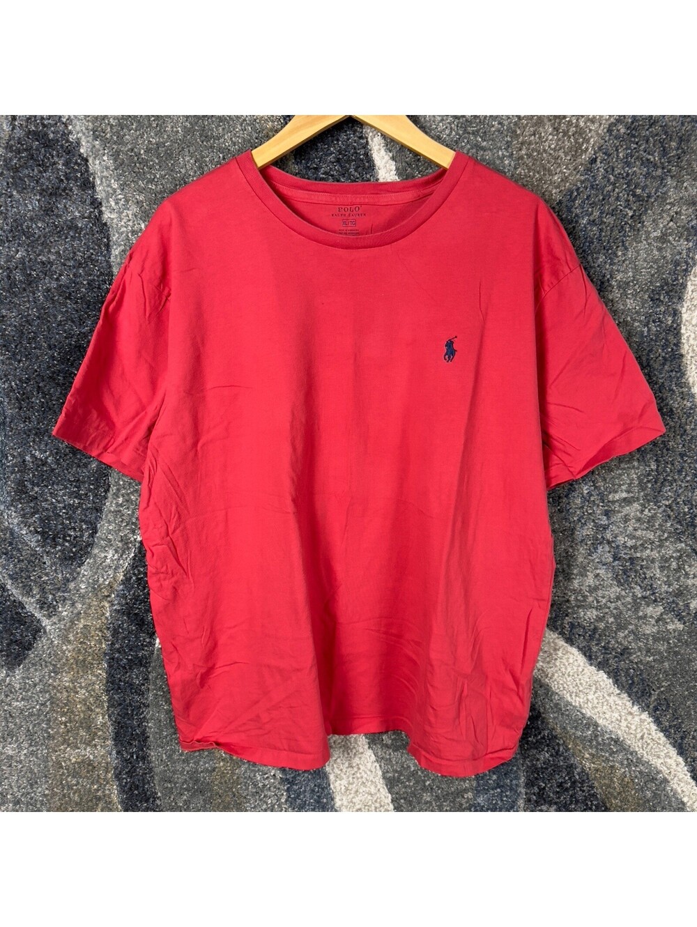 Polo Ralph Lauren T-Shirt Mens XL Red Crew Neck Navy Pony
